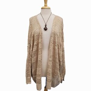 IN'VOLAND Womens 22W NWT Beige Open Knit Crochet Cardigan Lightweight Sweater